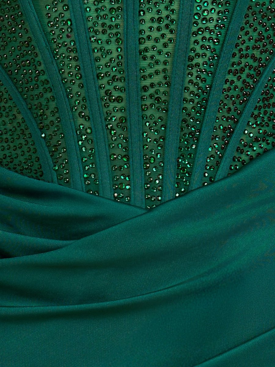 Noen | Dark Green - Bodycon Ruched Beaded Corset Short Homecoming Dresses