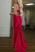 Noire | Burgundy - Spaghetti Straps Satin Mermaid Long Prom Dresses With Cutout - KissProm