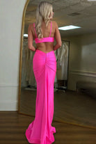 Noire | Burgundy - Spaghetti Straps Satin Mermaid Long Prom Dresses With Cutout - KissProm