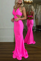 Noire | Burgundy - Spaghetti Straps Satin Mermaid Long Prom Dresses With Cutout - KissProm