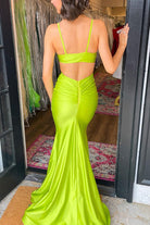 Noire | Burgundy - Spaghetti Straps Satin Mermaid Long Prom Dresses With Cutout - KissProm