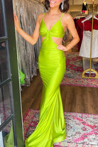 Noire | Burgundy - Spaghetti Straps Satin Mermaid Long Prom Dresses With Cutout - KissProm