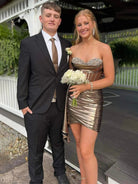 Norabel | Brown - Strapless Bodycon Short Homecoming Dresses With Beading