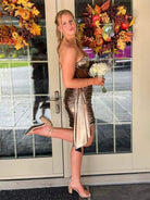 Norabel | Brown - Strapless Bodycon Short Homecoming Dresses With Beading