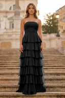 Purple Strapless A Line Chiffon Long Prom Dress With Ruffles - KissProm