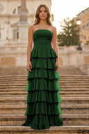 Purple Strapless A Line Chiffon Long Prom Dress With Ruffles - KissProm