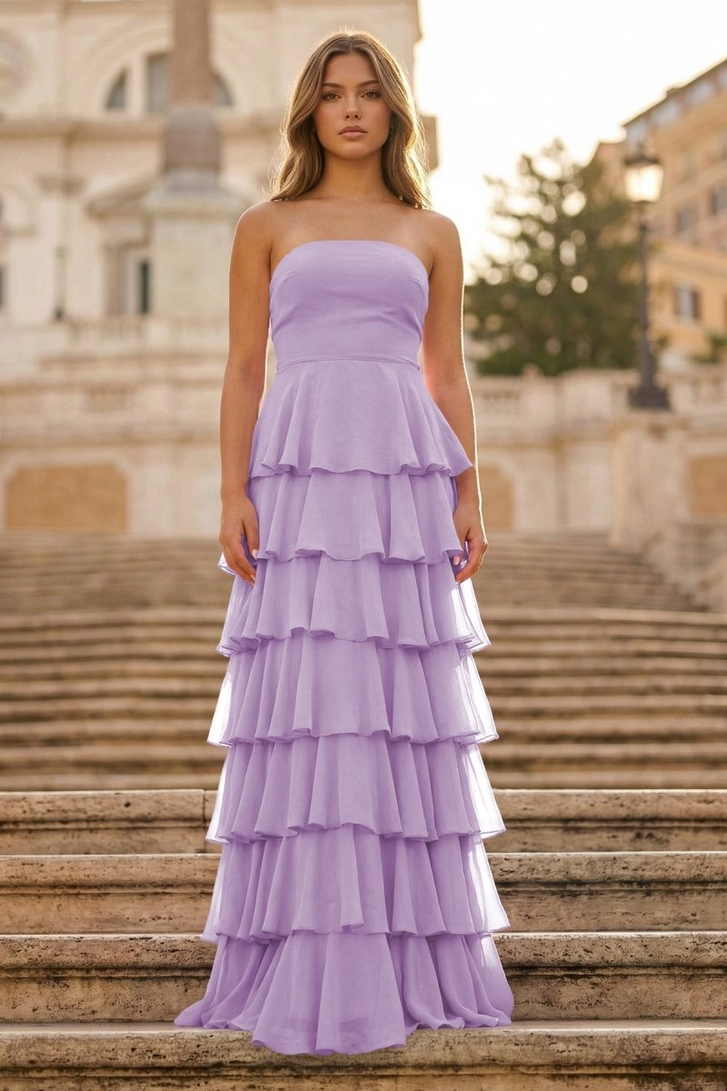 slim fit dress slacks Lilac Tulle A-line Long Prom Dresses With Beading, Long Formal Dresses,  MP701 main image 1