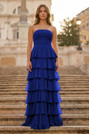 Purple Strapless A Line Chiffon Long Prom Dress With Ruffles - KissProm