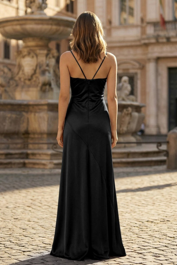 Spaghetti Straps Sheath Long Prom Dresses With Split