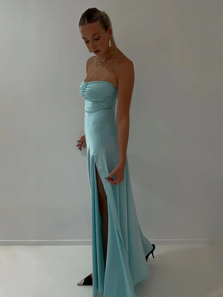 Black Sleeveless Spaghetti Straps Sheath Prom Dress with Split main image 1