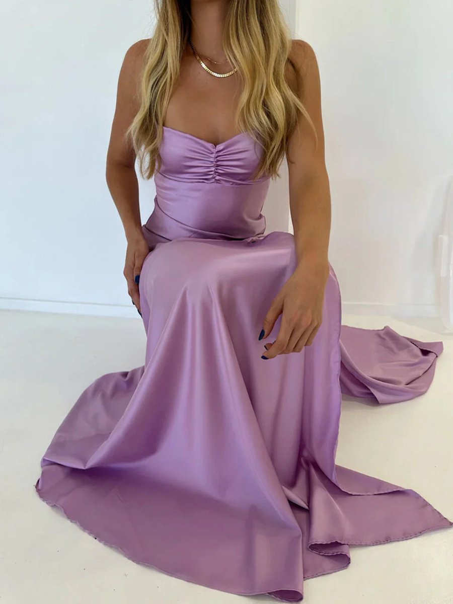 KissProm-Notori Lilac Spaghetti Straps Sheath Long Prom Dresses With Split