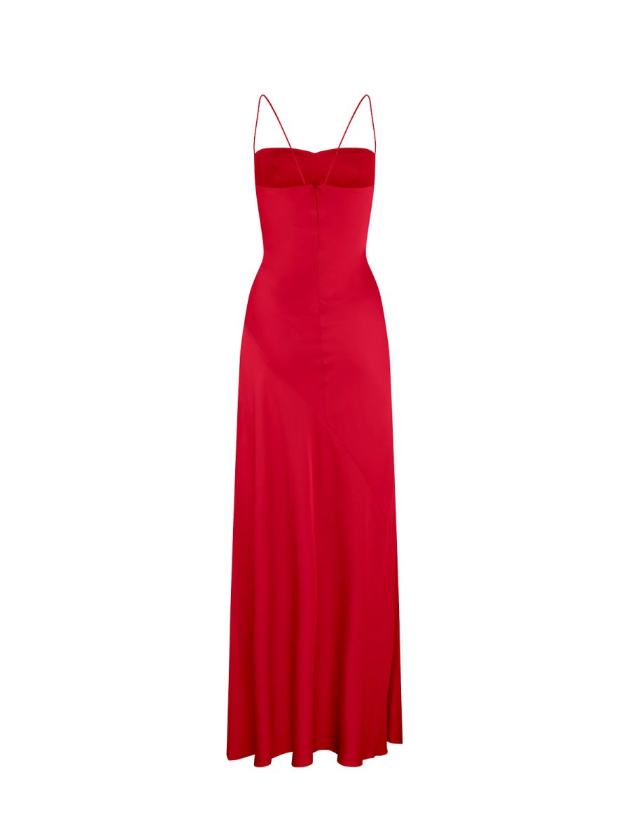 KissProm-Notori Red Spaghetti Straps Sheath Long Prom Dresses With Split