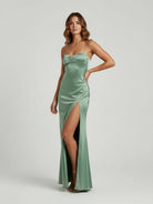 Notori | Spaghetti Straps Sheath Long Prom Dresses With Split - KissProm