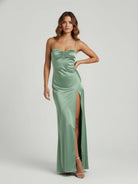 Notori | Spaghetti Straps Sheath Long Prom Dresses With Split - KissProm