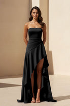 Noura | Magenta - Strapless A Line High Low Formal Prom Dresses With Ruffles - KissProm