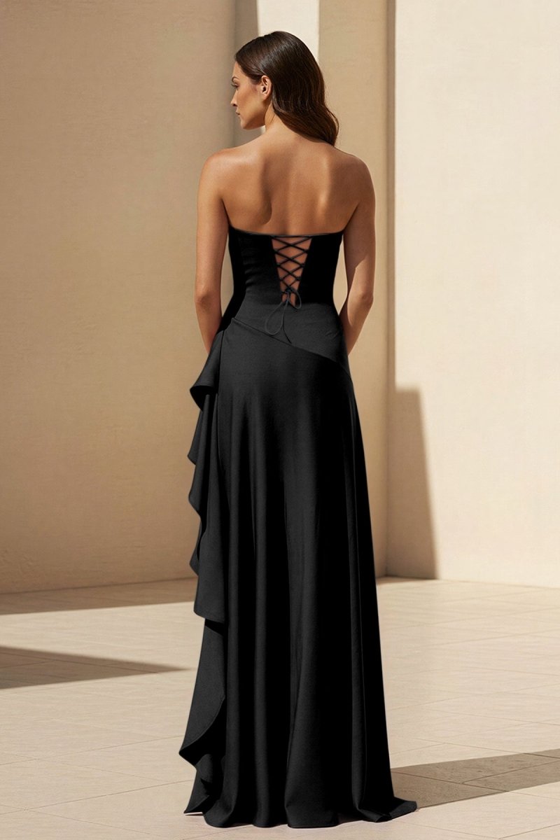 Noura | Magenta - Strapless A Line High Low Formal Prom Dresses With Ruffles - KissProm