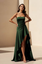 Noura | Magenta - Strapless A Line High Low Formal Prom Dresses With Ruffles - KissProm