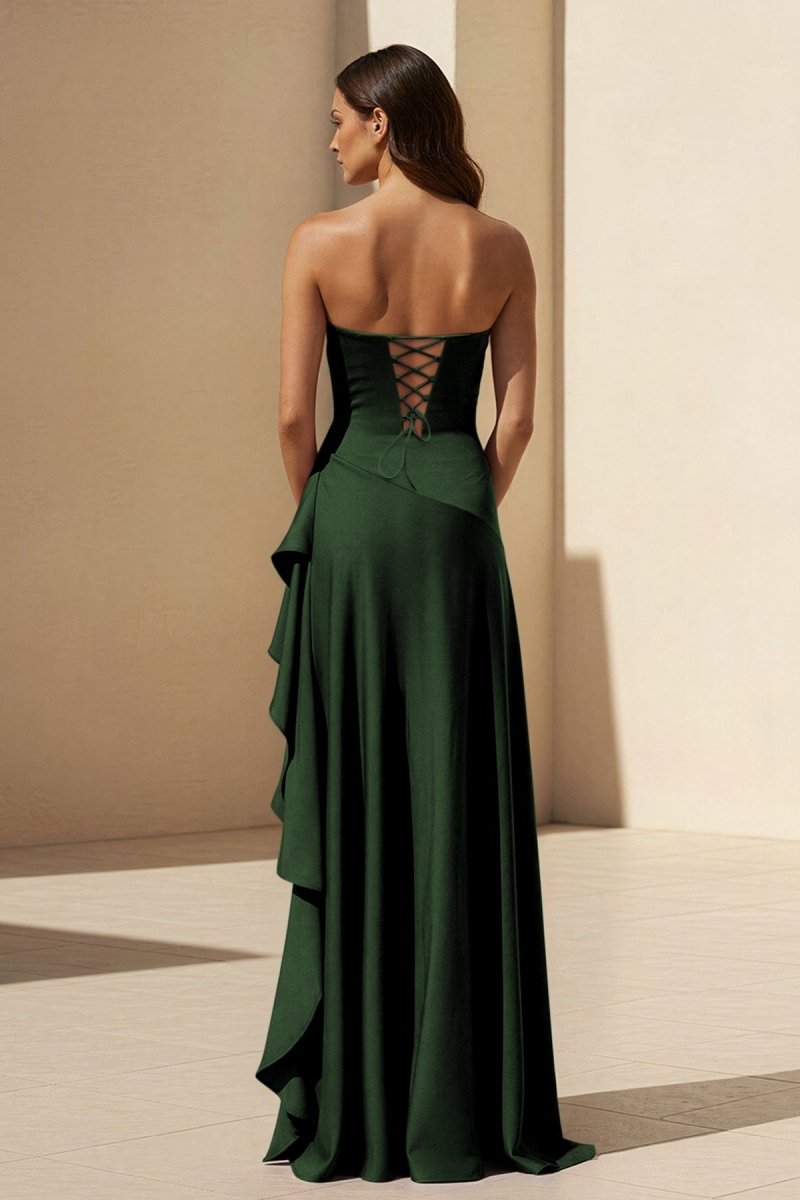 Noura | Magenta - Strapless A Line High Low Formal Prom Dresses With Ruffles - KissProm