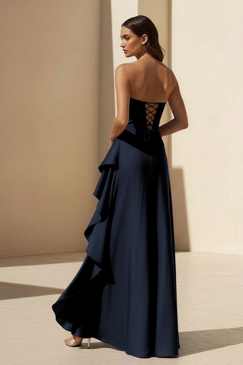 Noura | Magenta - Strapless A Line High Low Formal Prom Dresses With Ruffles - KissProm