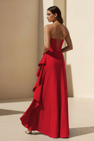 Noura | Magenta - Strapless A Line High Low Formal Prom Dresses With Ruffles - KissProm