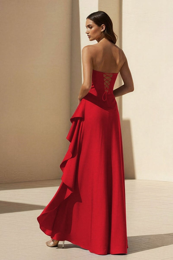 Noura | Magenta - Strapless A Line High Low Formal Prom Dresses With Ruffles - KissProm