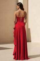 Noura | Magenta - Strapless A Line High Low Formal Prom Dresses With Ruffles - KissProm