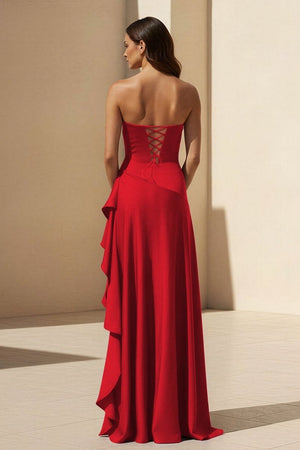 Noura | Magenta - Strapless A Line High Low Formal Prom Dresses With Ruffles - KissProm