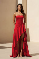 Noura | Magenta - Strapless A Line High Low Formal Prom Dresses With Ruffles - KissProm