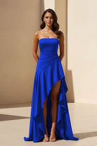 Noura | Magenta - Strapless A Line High Low Formal Prom Dresses With Ruffles - KissProm