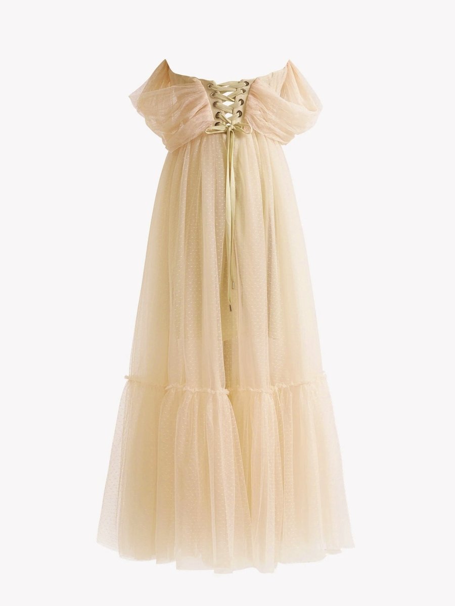 A-Line Champagne Tulle Sweetheart Tea-Length Prom Dress Champagne / 16