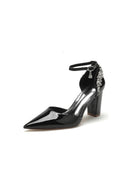 Nude Pink High Heels with Crystal - Embellished Silver Buckle - KissProm