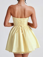 Nymeria | Yellow - A Line Satin Strapless Homecoming Dresses with Lace Panelings