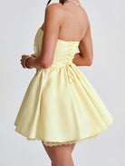 Nymeria | Yellow - A Line Satin Strapless Homecoming Dresses with Lace Panelings