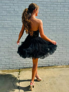 Oakeson | Black - A-Line Sweetheart Ruffle Tulle Homecoming Dress With Appliques