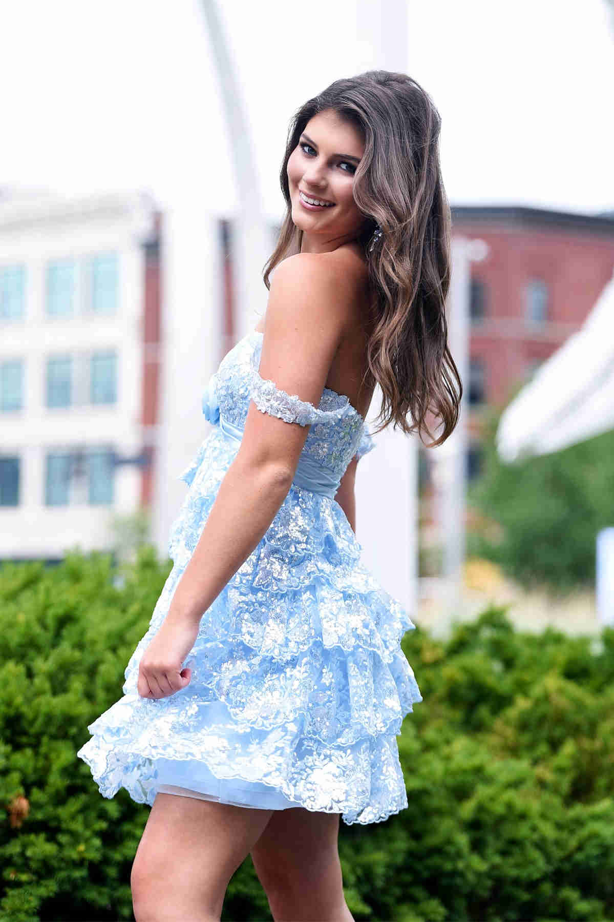 Light Blue Rosette Sequin Baby Doll Short Party Dress Light Blue Rosette Sequin Baby Doll Short Party Dress