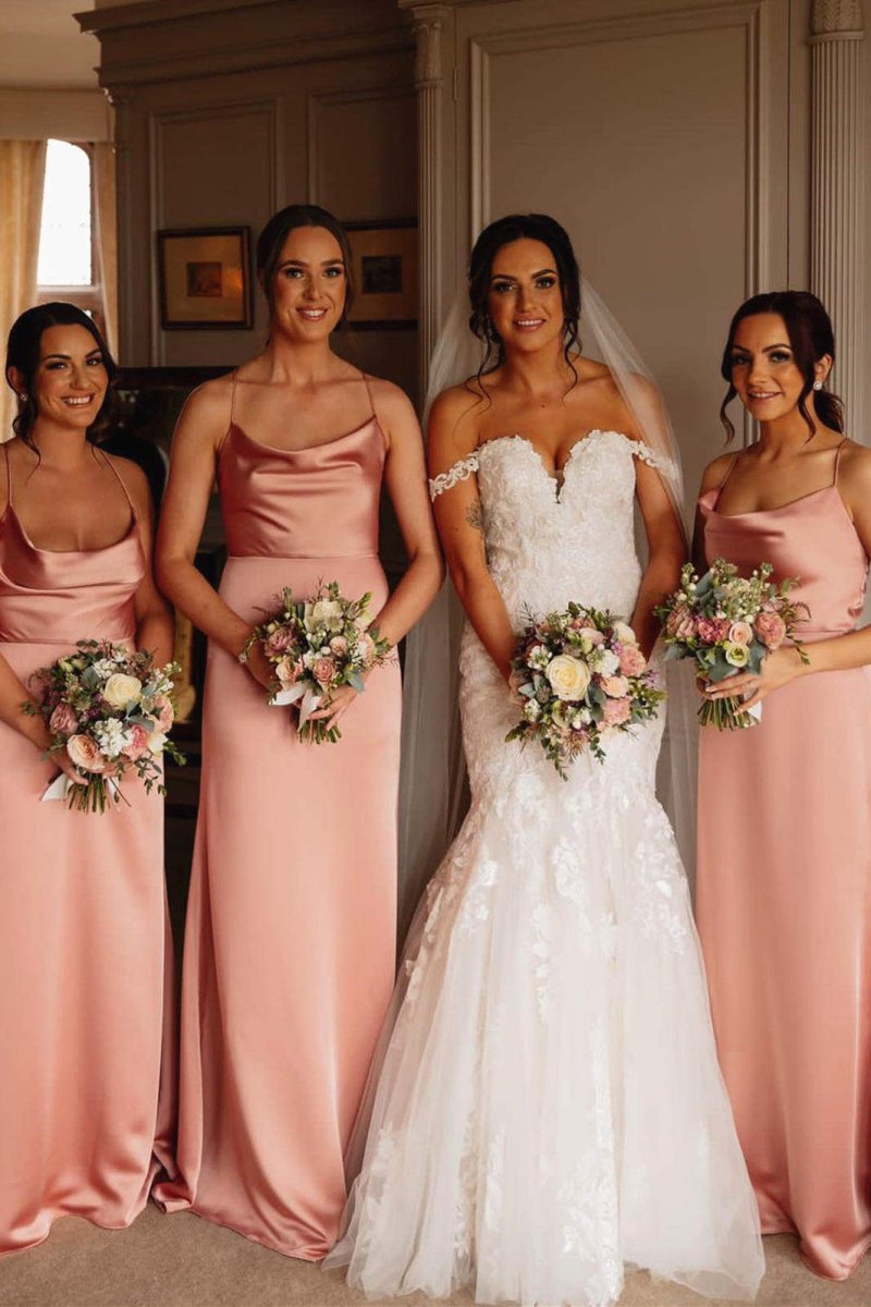 Octavian | Elegant Pink Floor Length Long Bridesmaid Dress