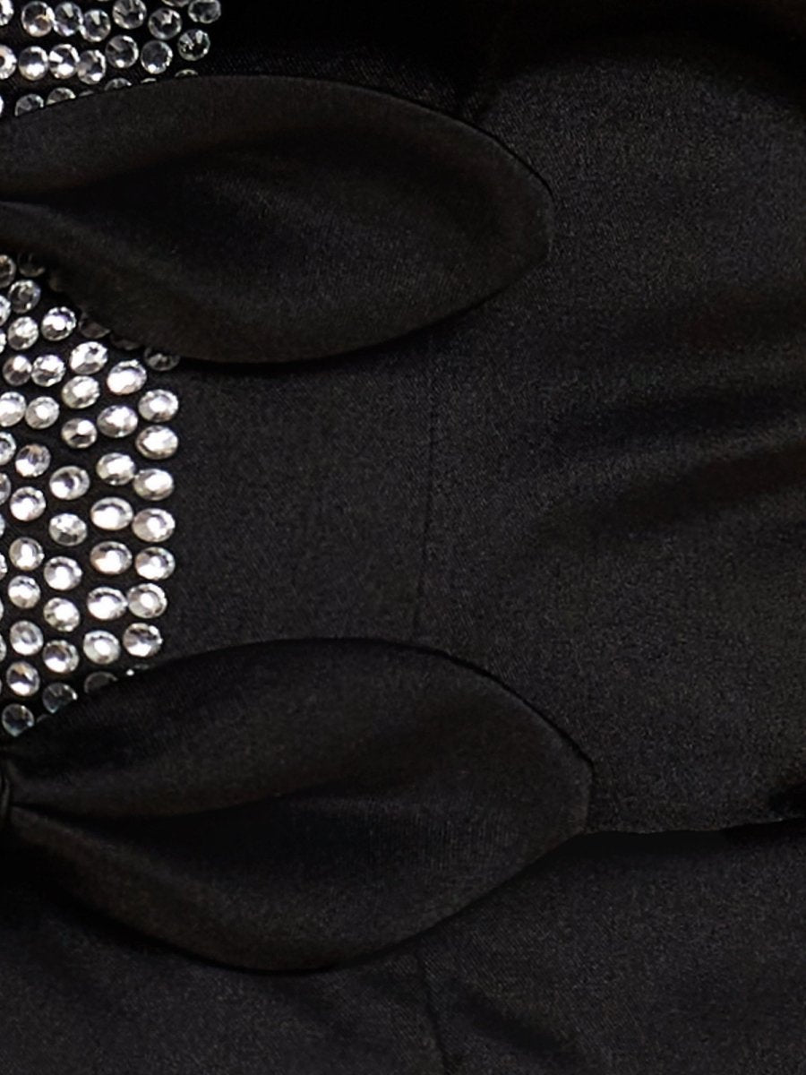 Octaviana | Black - Strapless A-Line Beaded Satin Homecoming Dress With Bow