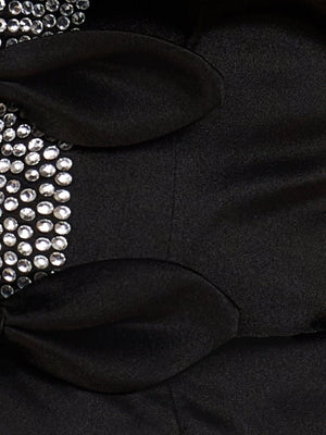 Octaviana | Black - Strapless A-Line Beaded Satin Homecoming Dress With Bow