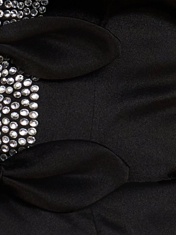 Octaviana | Black - Strapless A-Line Beaded Satin Homecoming Dress With Bow
