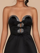 Octaviana | Black - Strapless A-Line Beaded Satin Homecoming Dress With Bow
