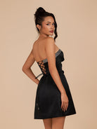Octaviana | Black - Strapless A-Line Beaded Satin Homecoming Dress With Bow
