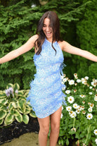 Oda | Sky Blue - Halter Sequins Short Homecoming Dresses With Fringes