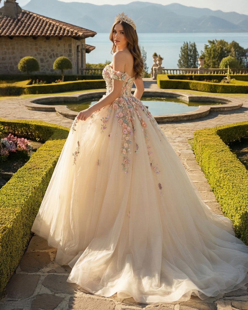 Off Shoulder Long Champagne Lace Champagne Quinceanera Dresses, Champagne / 12 Off Shoulder Long Champagne Lace Champagne Quinceanera Dresses, Champagne / 12