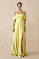 Off - the - Shoulder A - Line Chiffon Bridesmaid Dress in Buttercup - KissProm Bridesmaid Dresses
