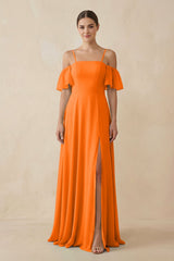 Off - the - Shoulder A - Line Chiffon Bridesmaid Dress in Cinnamon - KissProm Bridesmaid Dresses