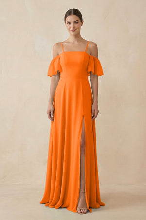 Off - the - Shoulder A - Line Chiffon Bridesmaid Dress in Cinnamon - KissProm Bridesmaid Dresses