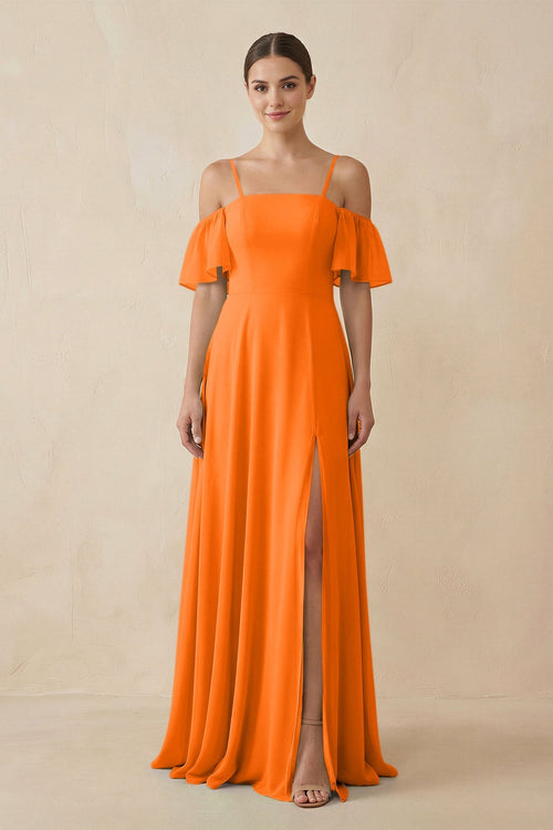 Off - the - Shoulder A - Line Chiffon Bridesmaid Dress in Cinnamon - KissProm Bridesmaid Dresses