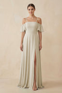 Off - the - Shoulder A - Line Chiffon Bridesmaid Dress in Dove Gray - KissProm Bridesmaid Dresses