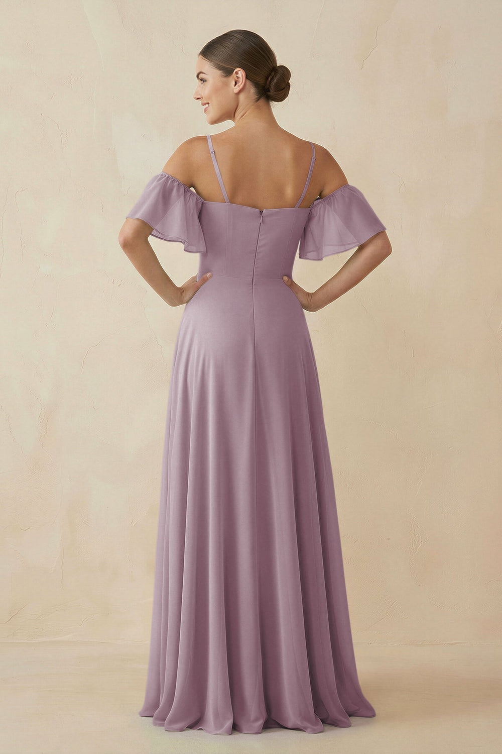Off - the - Shoulder A - Line Chiffon Bridesmaid Dress in Dusk - KissProm Bridesmaid Dresses