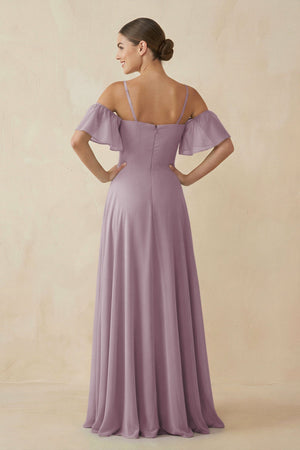 Off - the - Shoulder A - Line Chiffon Bridesmaid Dress in Dusk - KissProm Bridesmaid Dresses